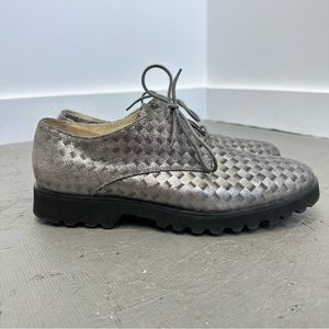 White Ron White Silver Leather Lace Up Almond Toe Platform Loafer Shoes Size 8.5